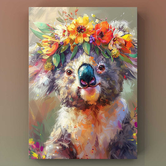 Koala with Floral Crown Canvas Wall Art - Tucocoo