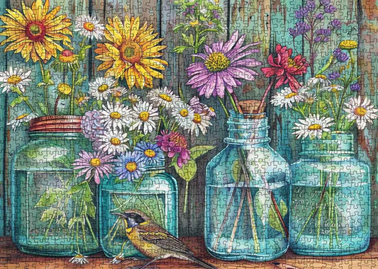 Mason Jars and Wildflowers Jigsaw Puzzle - Tucocoo