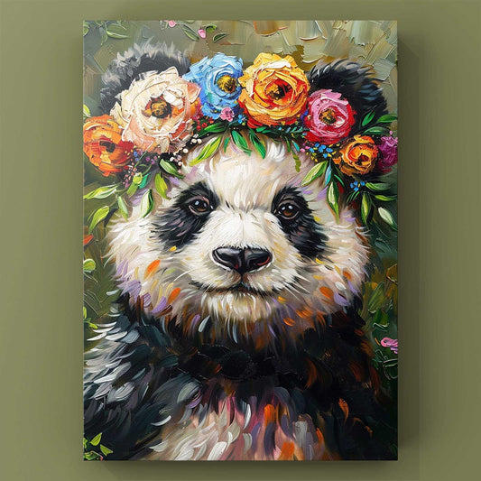 Panda with Floral Crown Canvas Wall Art - Tucocoo