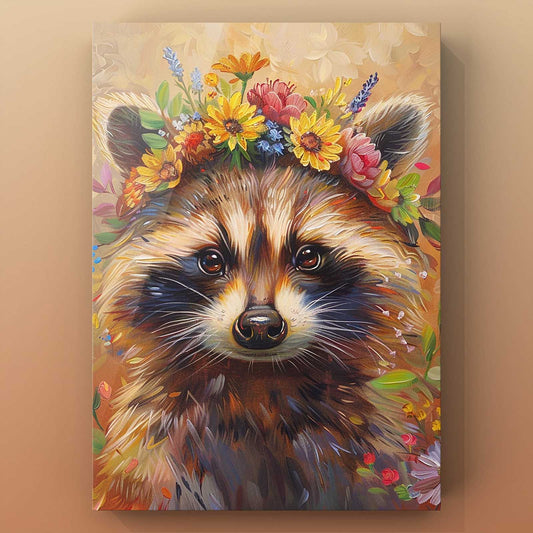 Raccoon with Floral Crown Canvas Wall Art - Tucocoo