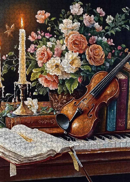 Romantic Violin and Roses Jigsaw Puzzle - Tucocoo
