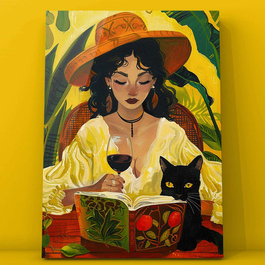 Woman with Wine and Black Cat Paint by Numbers - Tucocoo