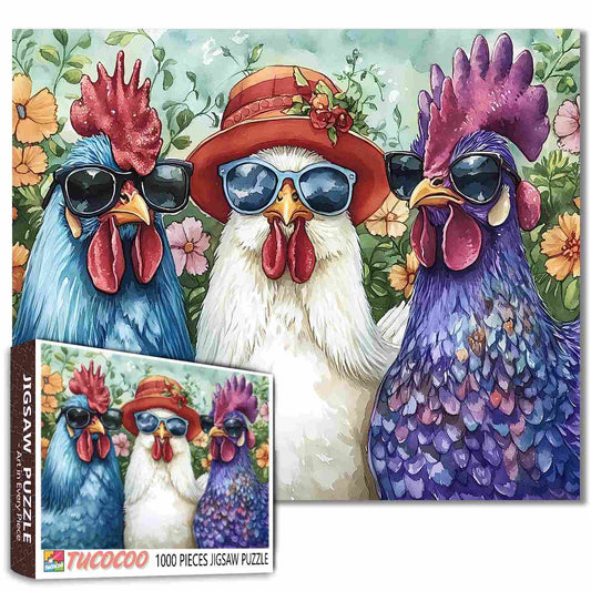 3 Blue Roosters Jigsaw Puzzle
