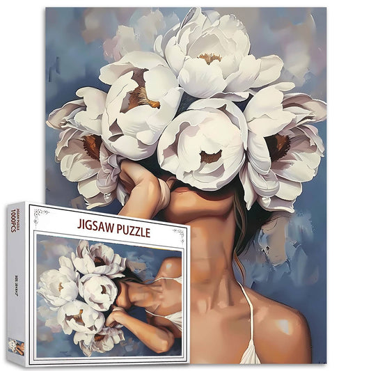 Elegant White Flower Portrait Jigsaw Puzzles