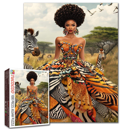 Regal African Beauty in Wild Pattern Gown Jigsaw Puzzle