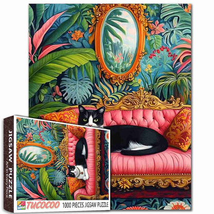 Elegant Cat on Royal Sofa Jigsaw Puzzle