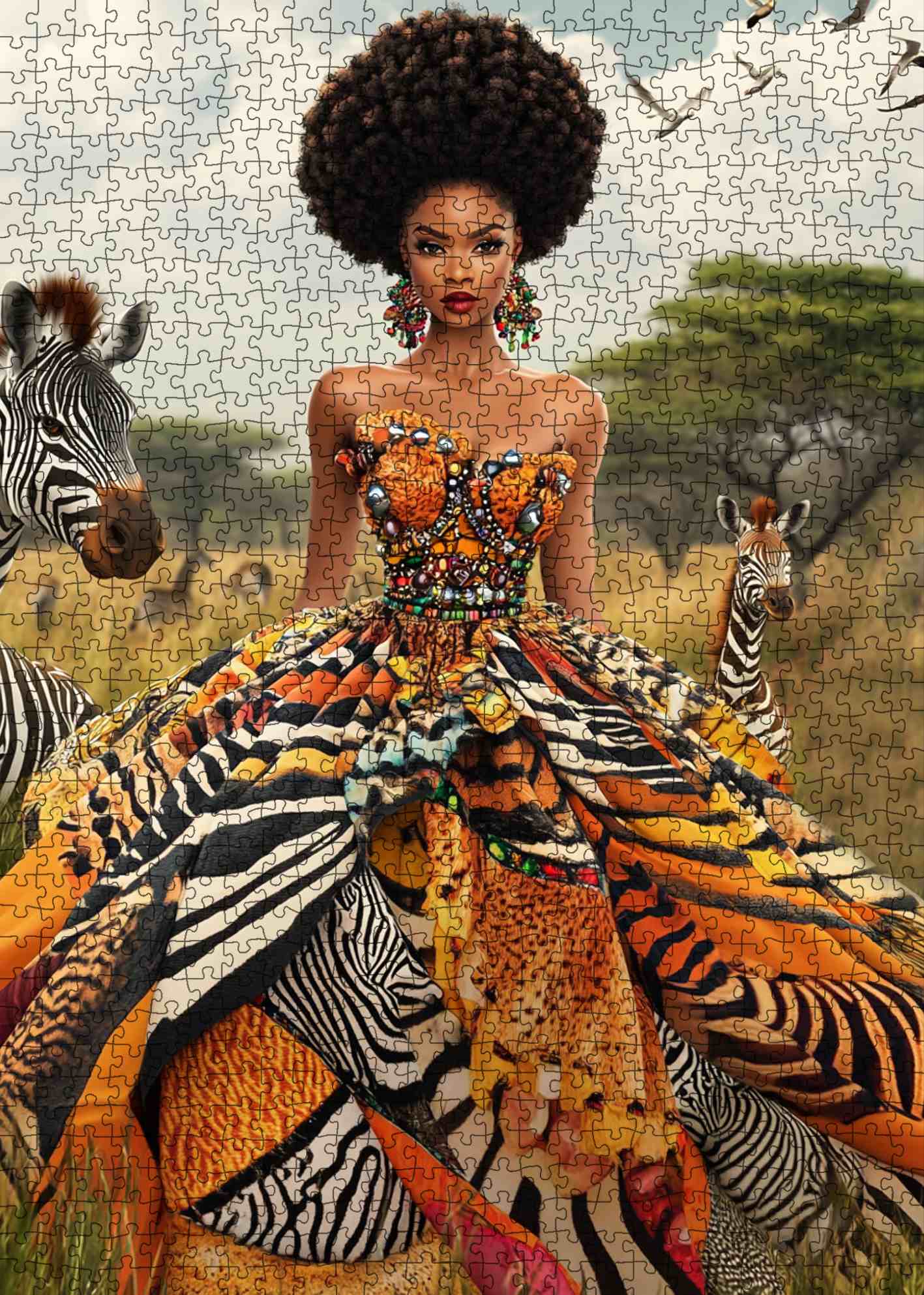 Regal African Beauty in Wild Pattern Gown Jigsaw Puzzle