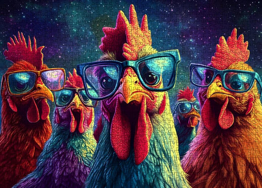 5 Roosters with Sunglasses Jigsaw Puzzle