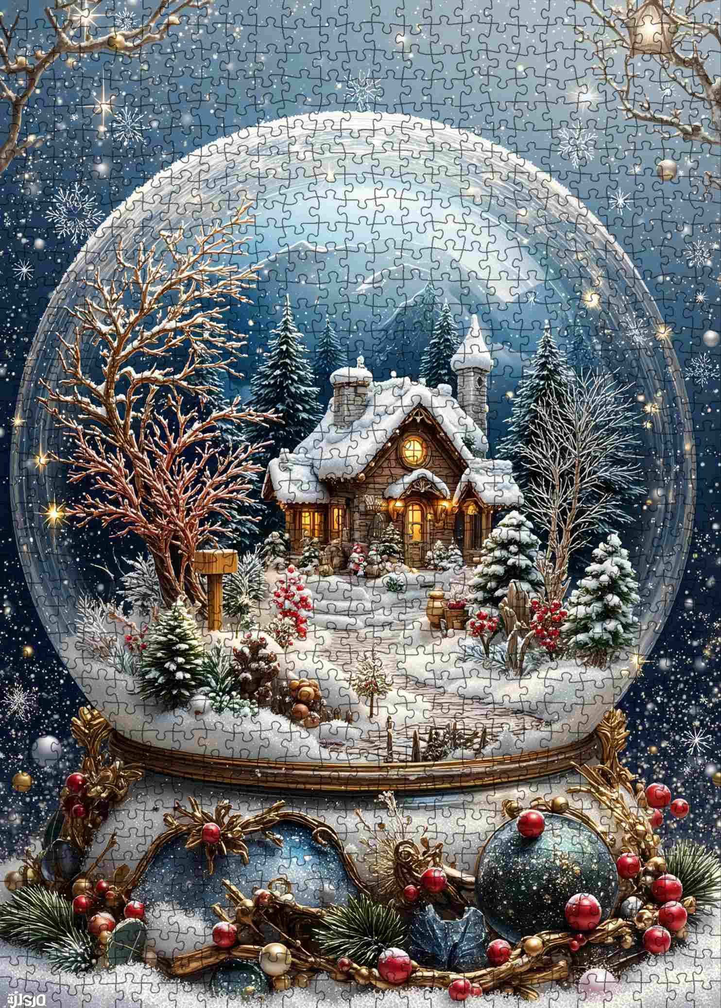 Winter Cottage Snow Globe Jigsaw Puzzle