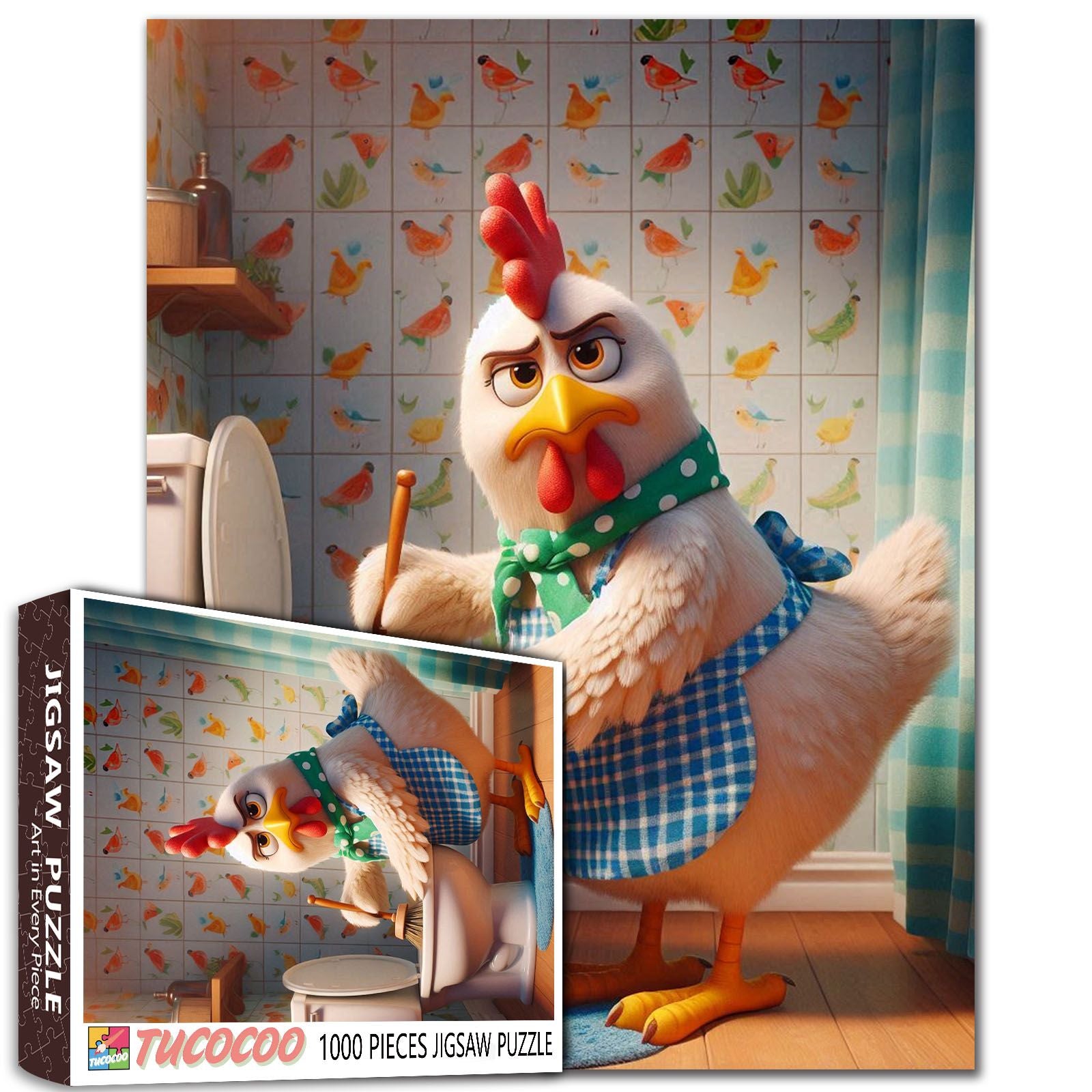 Grumpy Chicken Cleaning Bathroom Jigsaw Puzzle