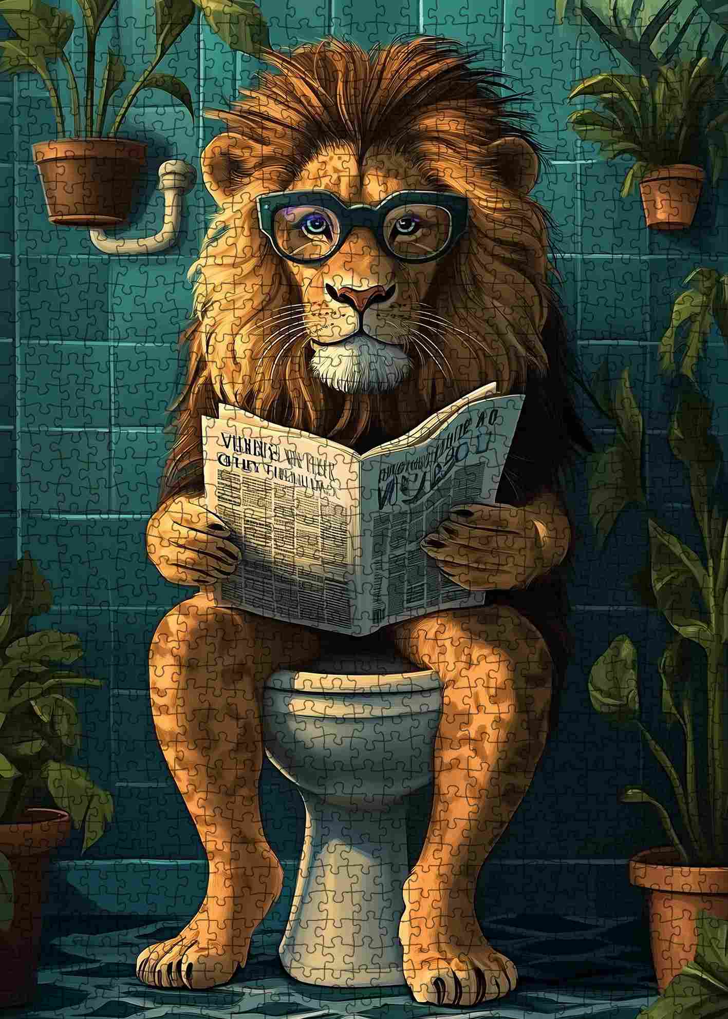 Reading Lion in Bathroom Jigsaw Puzzle