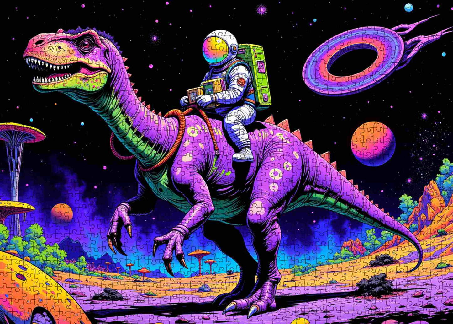 Astronaut rides Dinosaur Jigsaw Puzzle