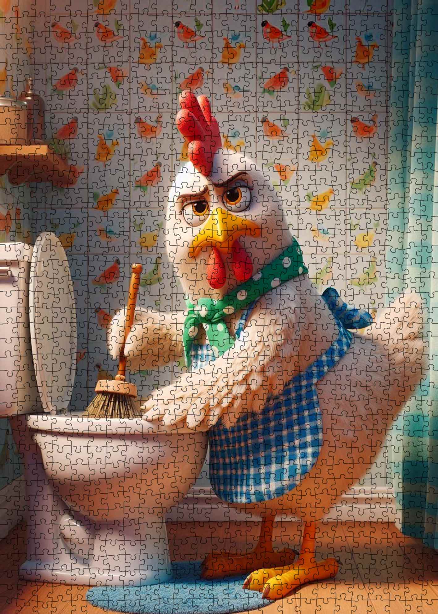 Grumpy Chicken Cleaning Bathroom Jigsaw Puzzle