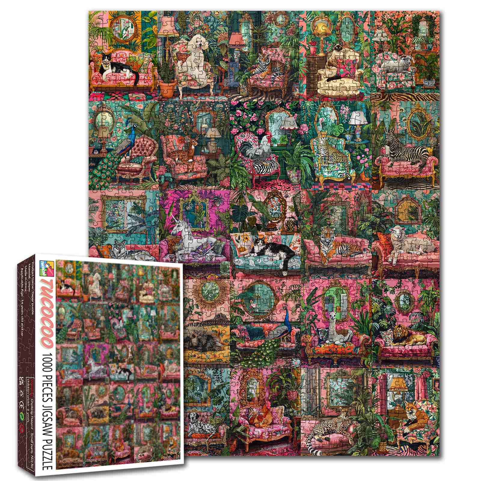 Whimsical Animals Relaxing in Lush Vintage Rooms Jigsaw Puzzle