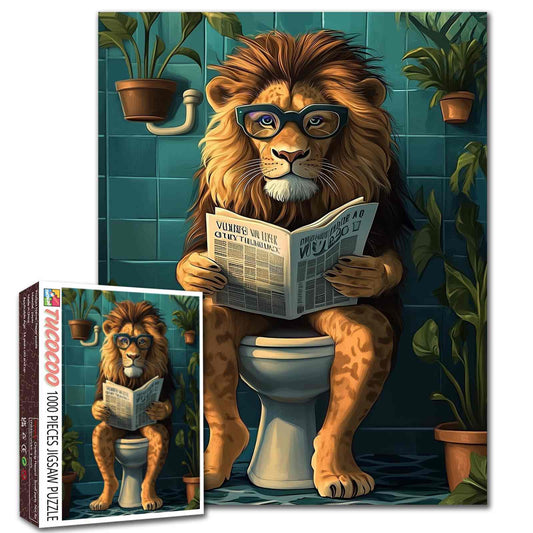 Reading Lion in Bathroom Jigsaw Puzzle