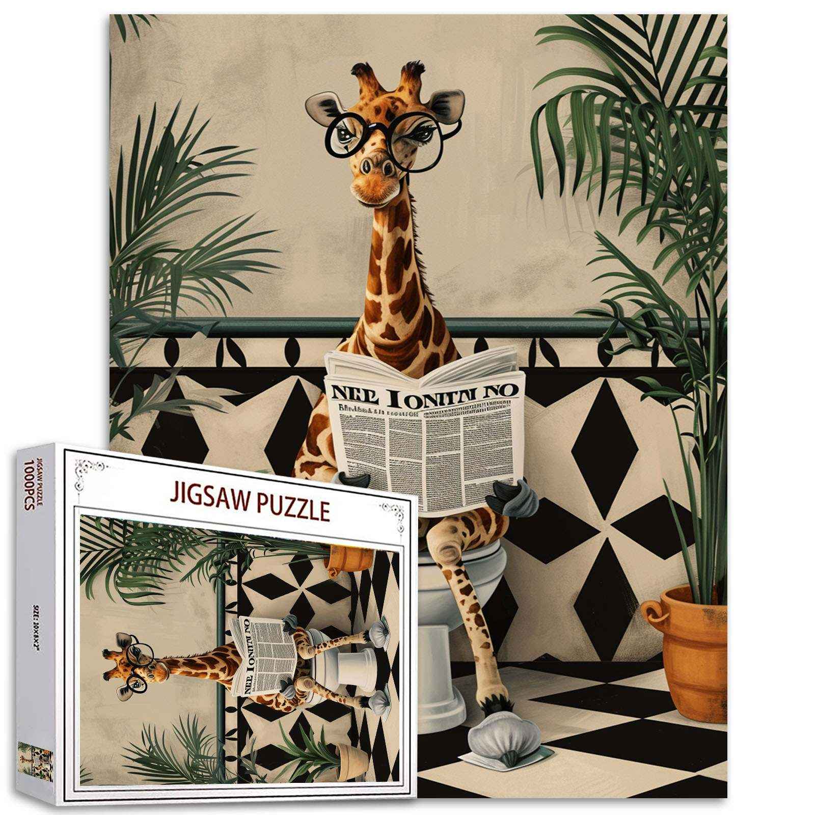 Giraffe Reading Newspaper on Toilet Jigsaw Puzzles