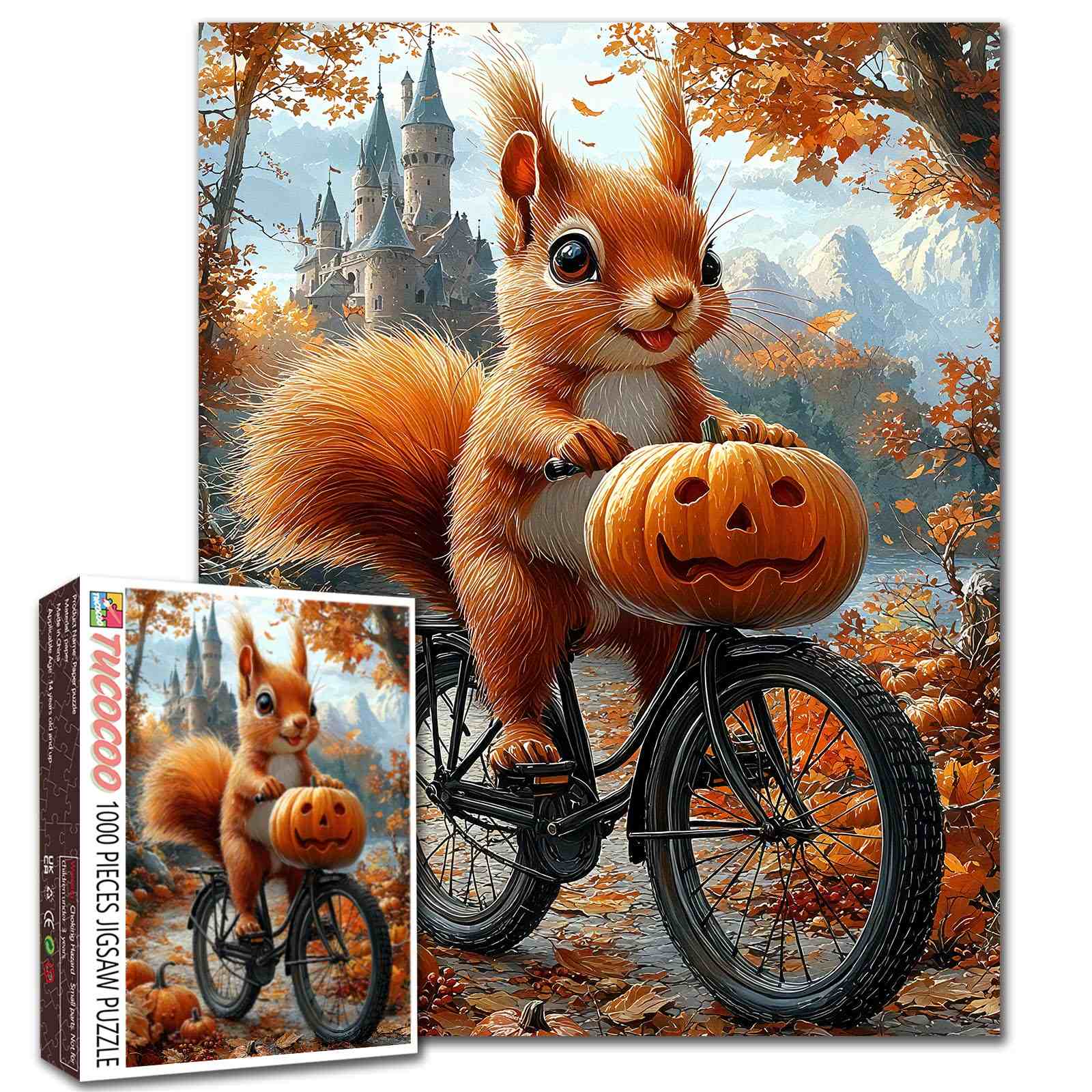 Autumn Forest Ride with Pumpkin Squirrel Jigsaw Puzzle