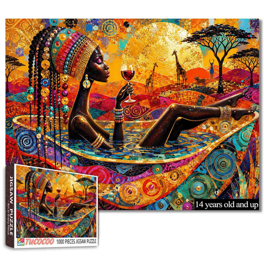 African Woman Safari Wine Jigsaw Puzzle