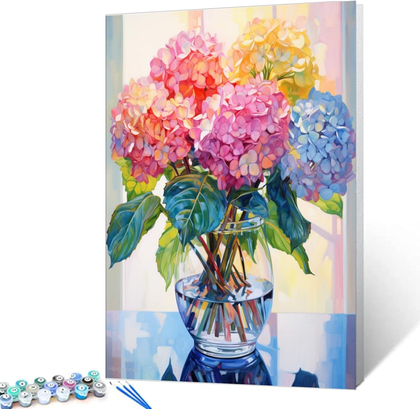 Tucocoo Hydrangea in Glass Vase Window Landscape Paint by Numbers for Adults