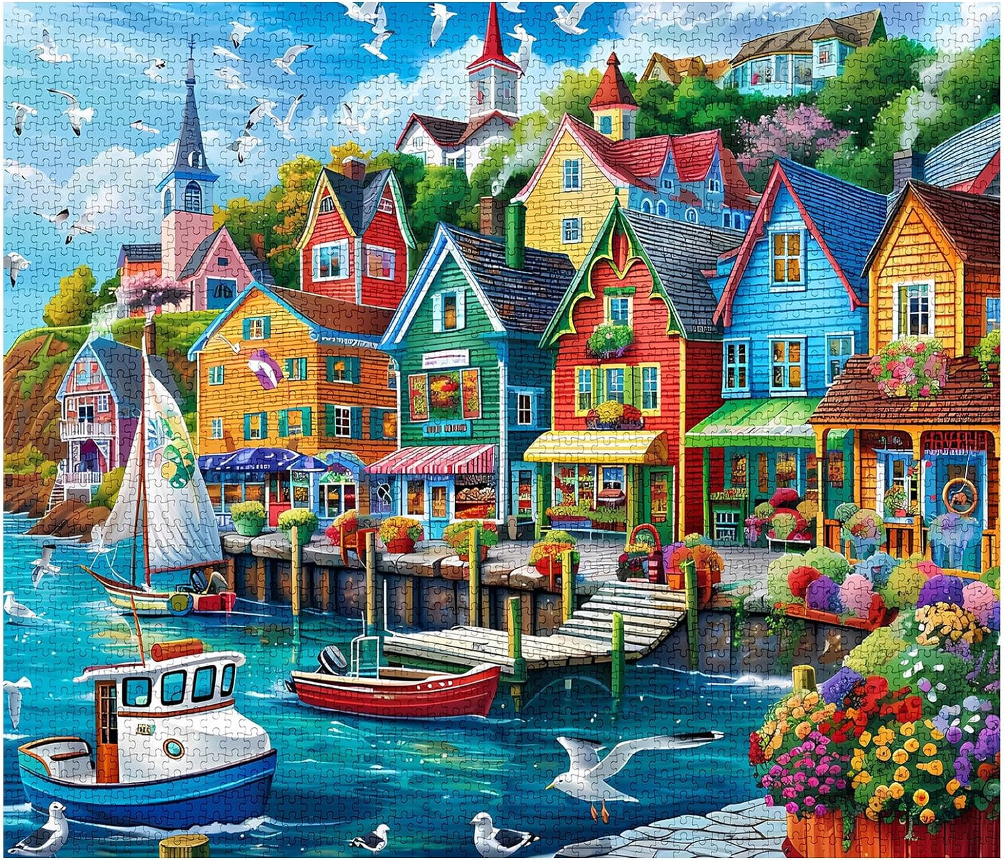 Colorful Seaside Town Jigsaw Puzzles