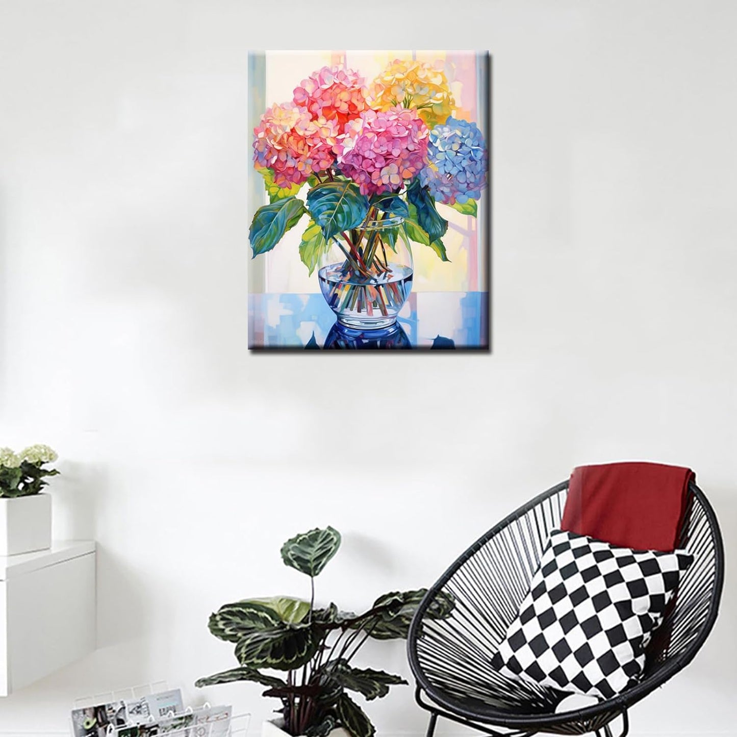 Tucocoo Hydrangea in Glass Vase Window Landscape Paint by Numbers for Adults