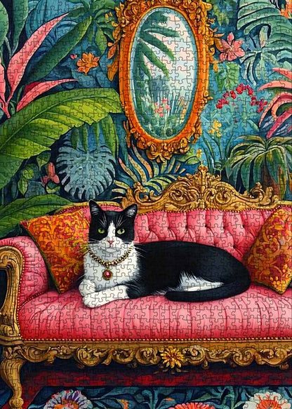 Elegant Cat on Royal Sofa Jigsaw Puzzle