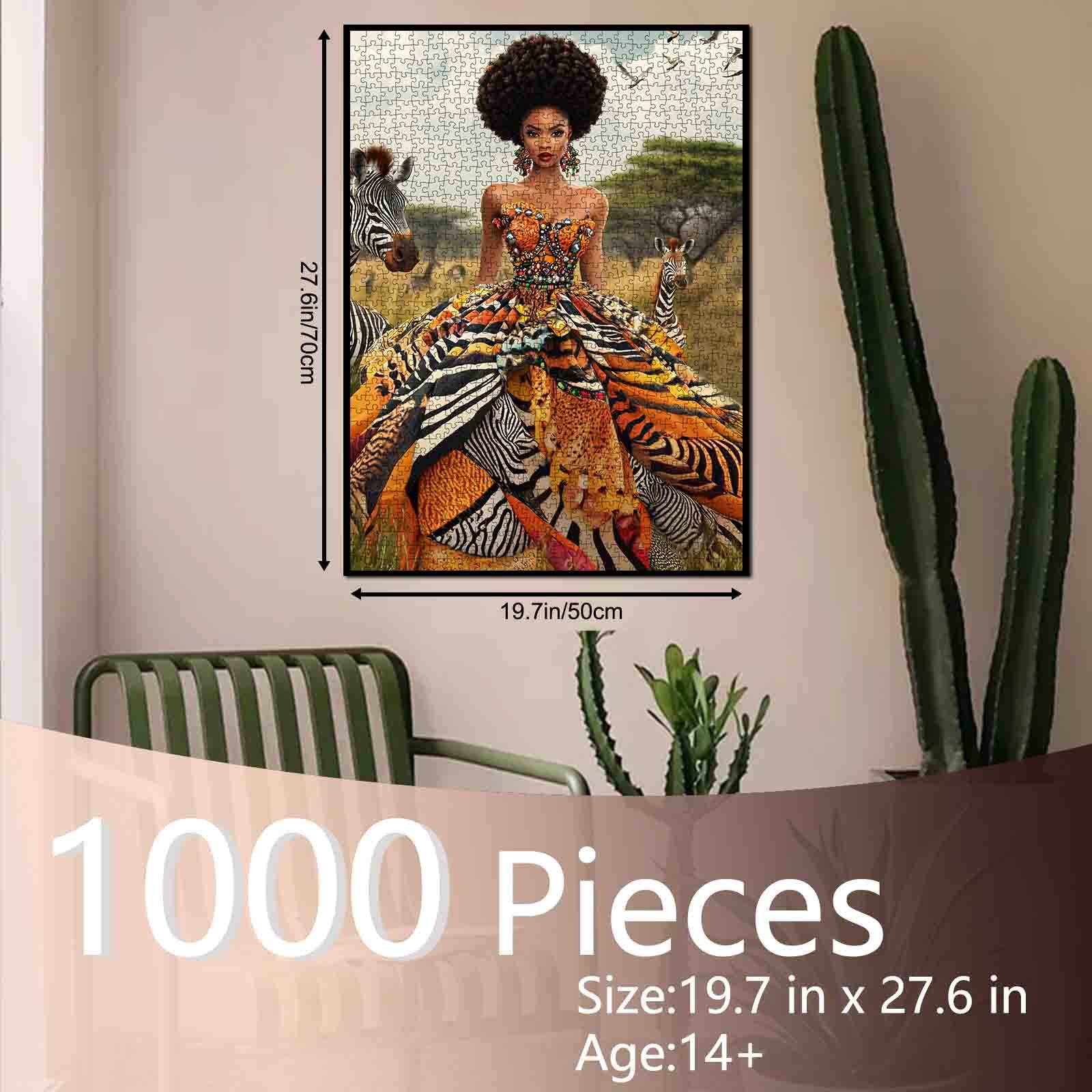 Regal African Beauty in Wild Pattern Gown Jigsaw Puzzle