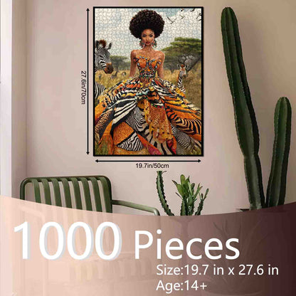Regal African Beauty in Wild Pattern Gown Jigsaw Puzzle