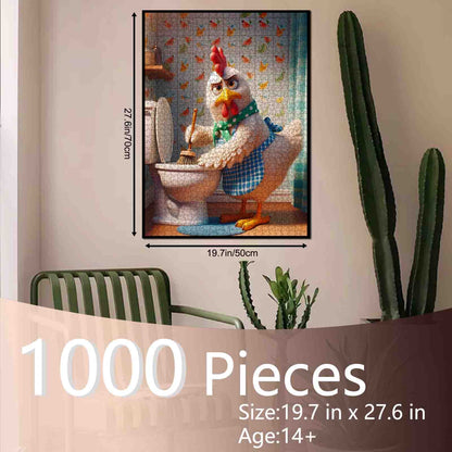 Grumpy Chicken Cleaning Bathroom Jigsaw Puzzle