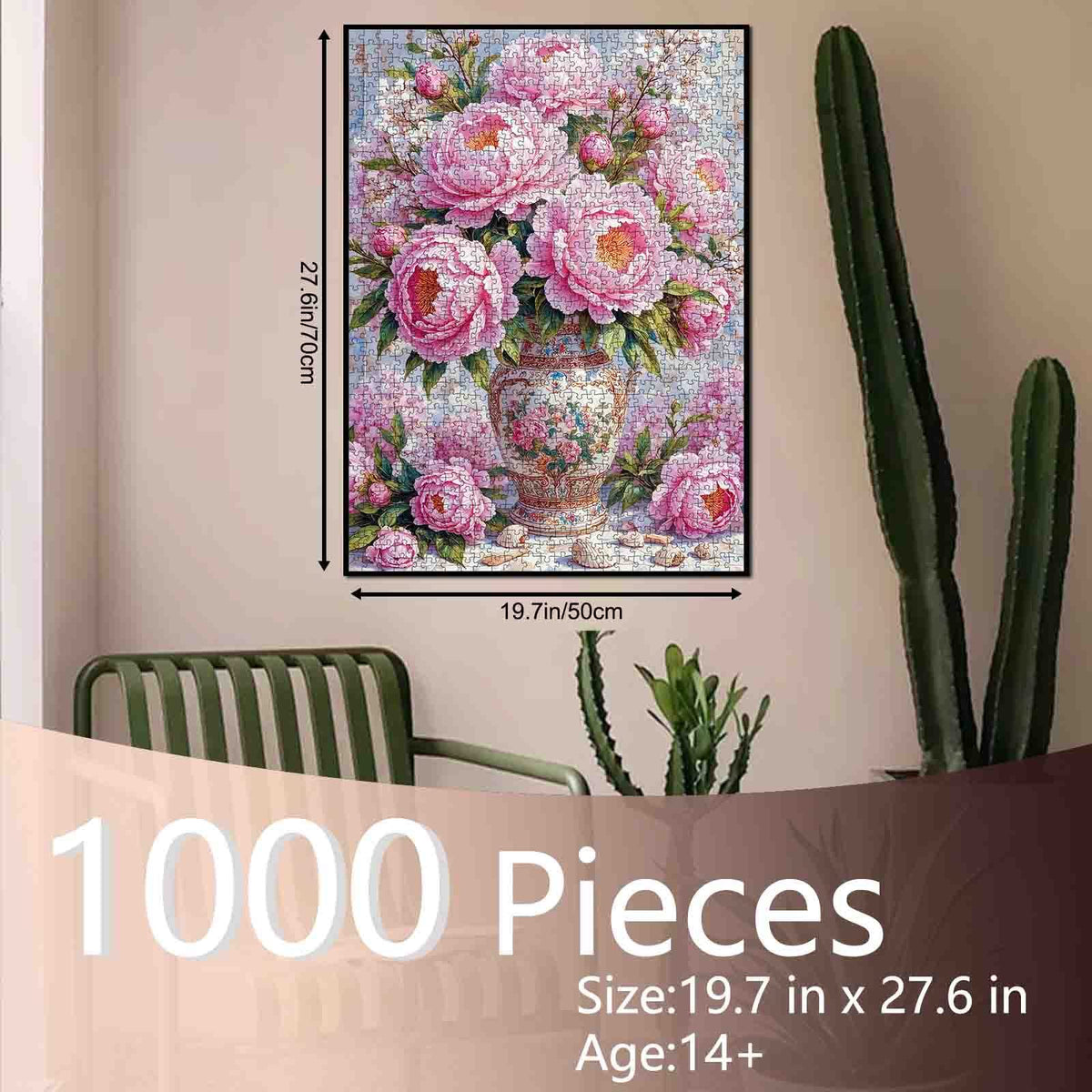 Vintage Pink Peony Vase Floral Art Jigsaw Puzzle