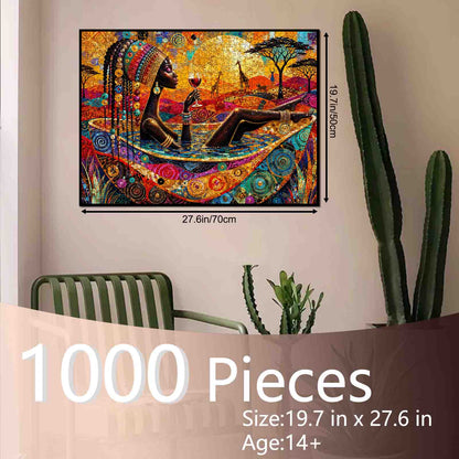 African Woman Safari Wine Jigsaw Puzzle