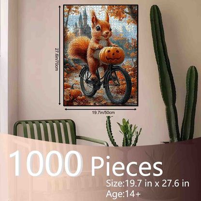 Autumn Forest Ride with Pumpkin Squirrel Jigsaw Puzzle
