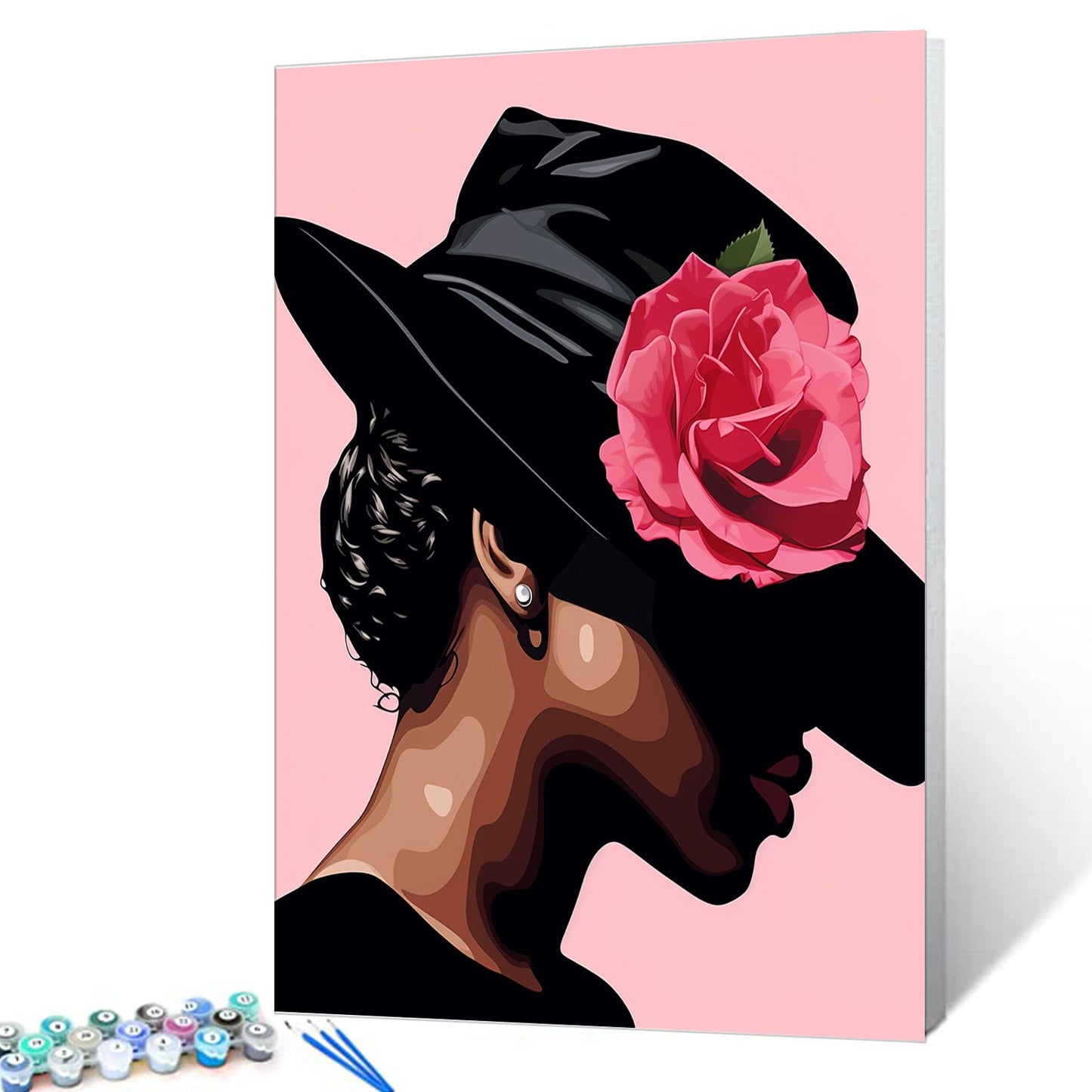 Graceful Black Hat Floral Portrait Paint by Numbers