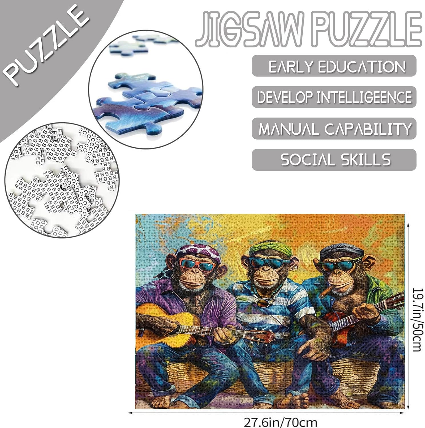 3 Chimpanzees Playing Guitar Jigsaw Puzzles - Tucocoo