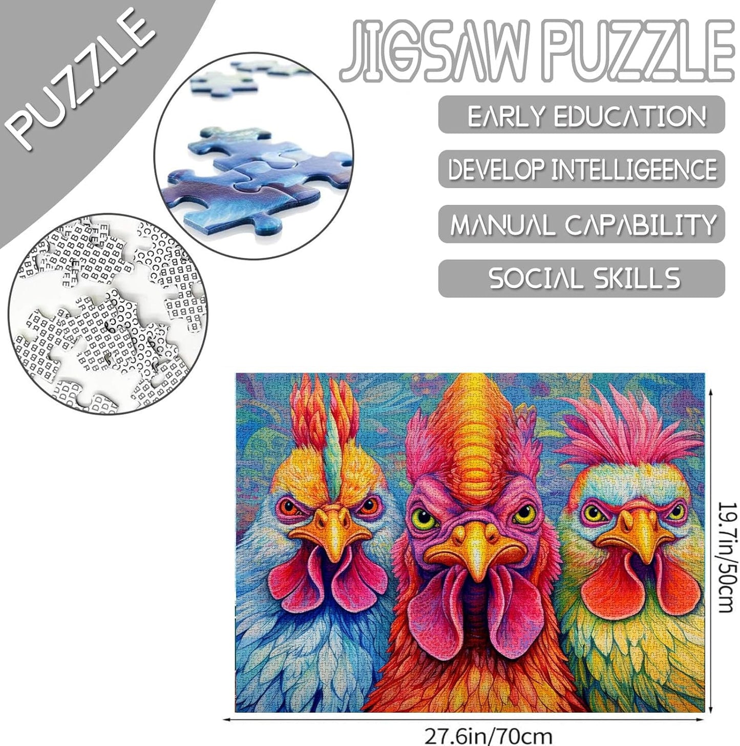 3 Hippy Roosters Jigsaw Puzzles - Tucocoo