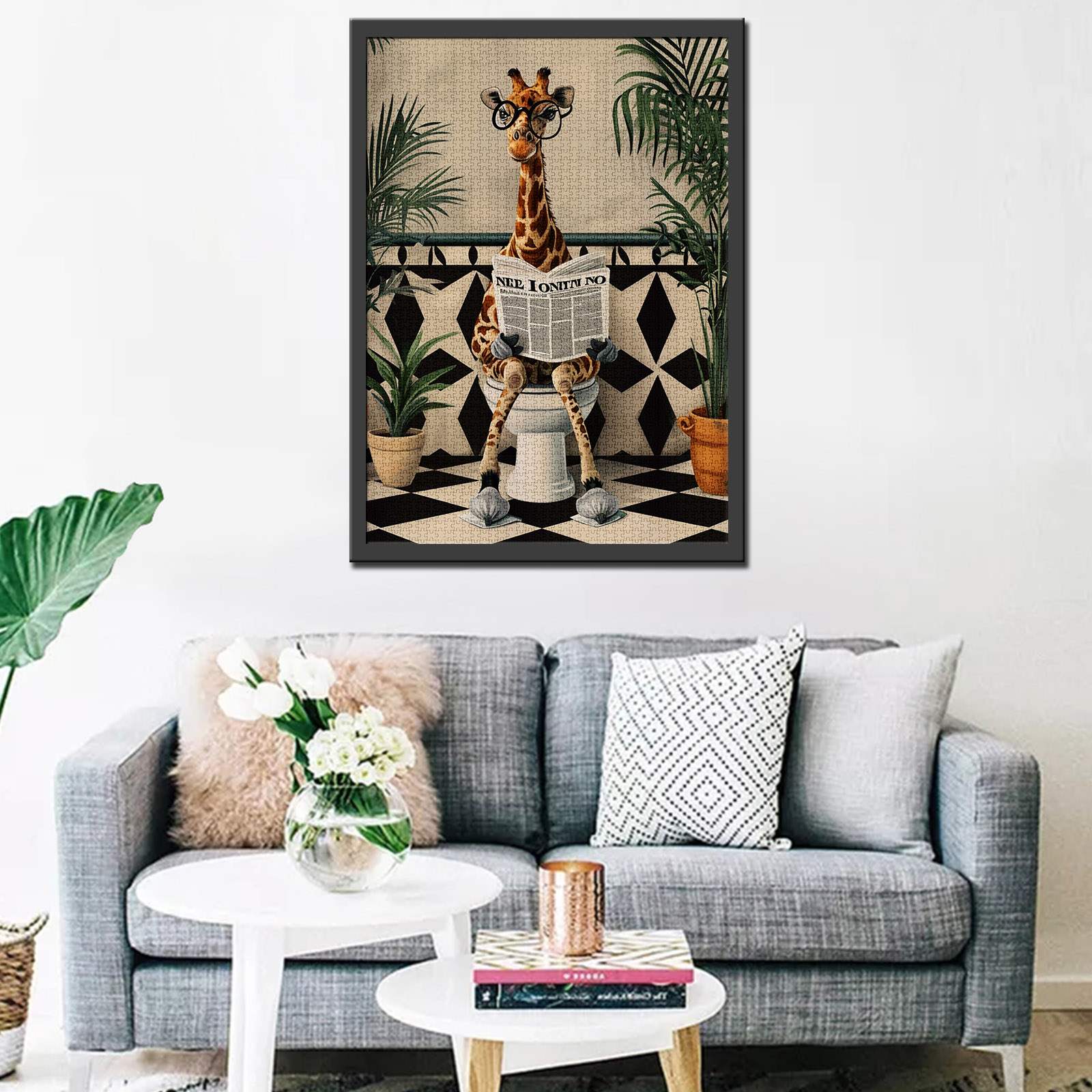 Giraffe Reading Newspaper on Toilet Jigsaw Puzzles