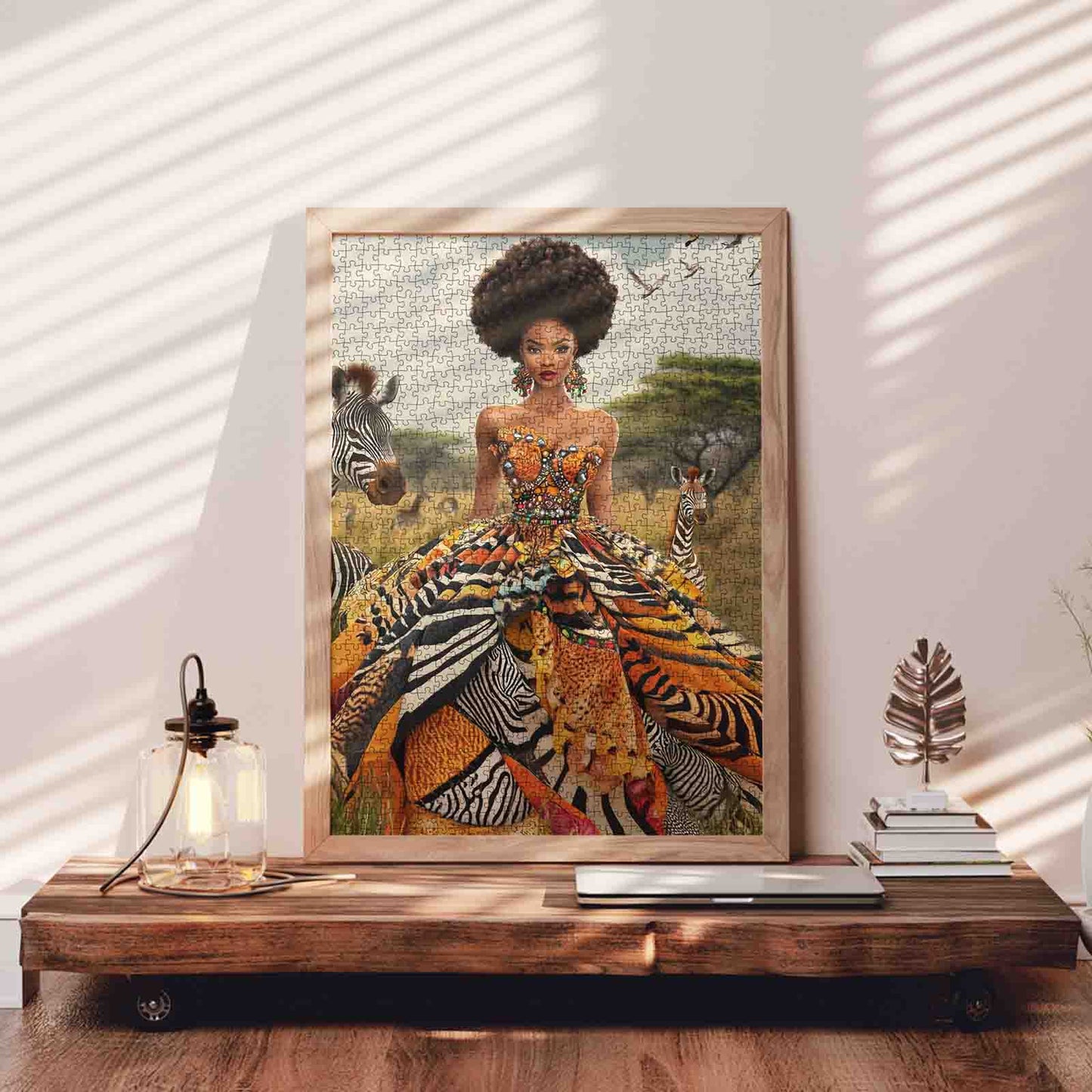 Regal African Beauty in Wild Pattern Gown Jigsaw Puzzle