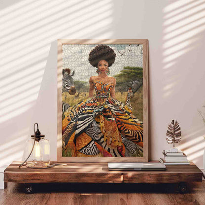 Regal African Beauty in Wild Pattern Gown Jigsaw Puzzle
