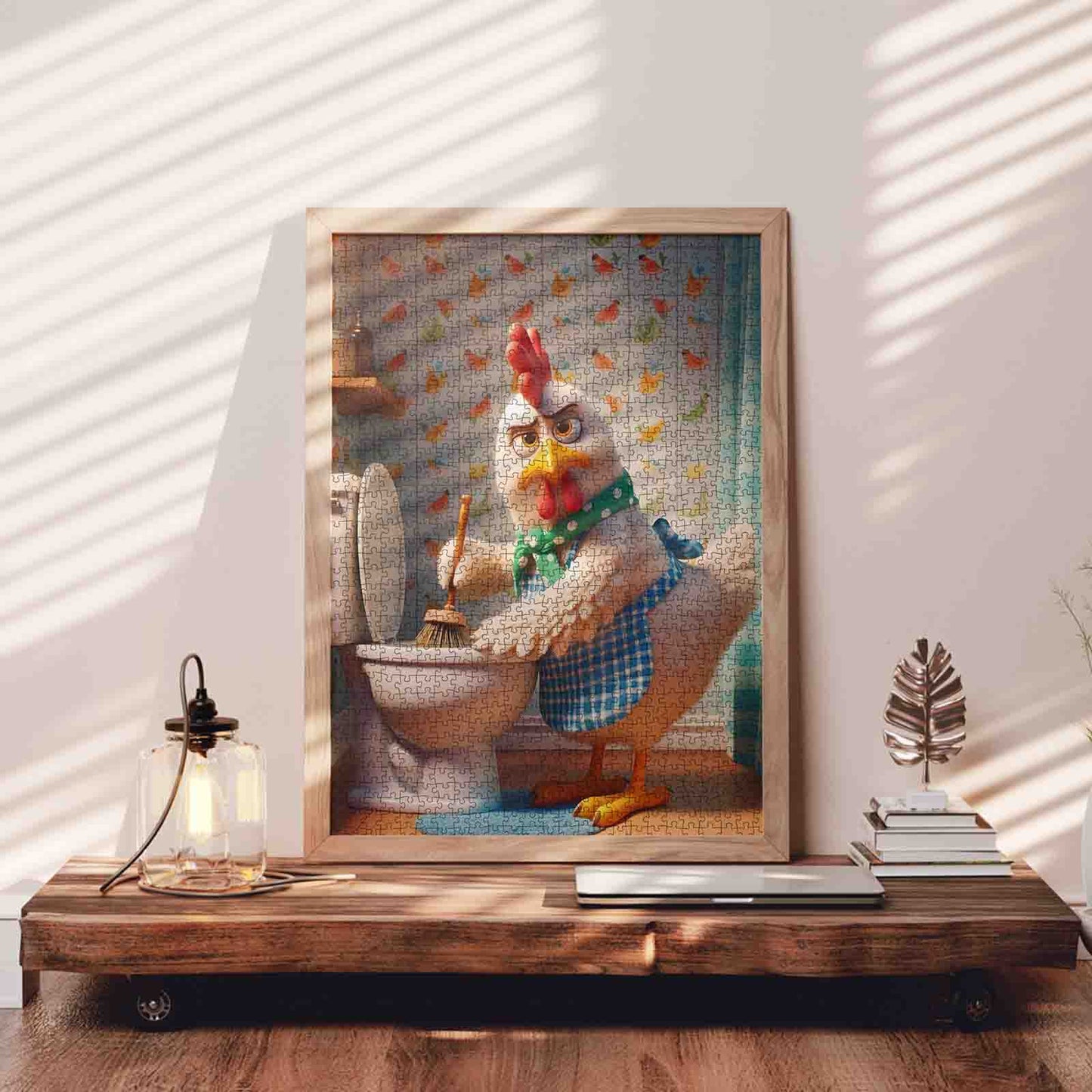 Grumpy Chicken Cleaning Bathroom Jigsaw Puzzle