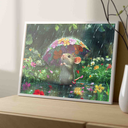 Cute Mouse Colorful Flowers Painting Jigsaw Puzzle