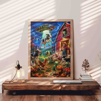 Alien Farm Cow Abduction Jigsaw Puzzle