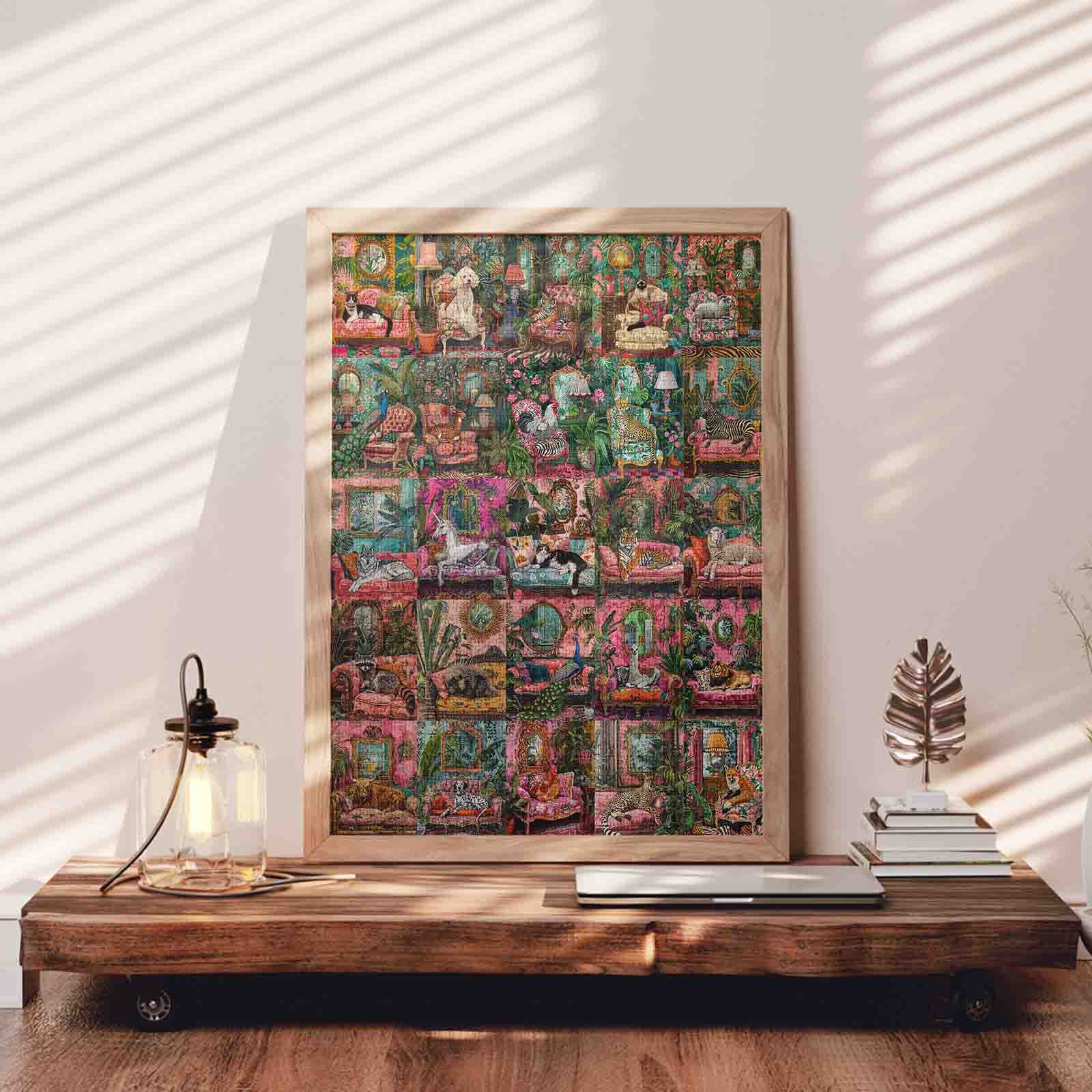 Whimsical Animals Relaxing in Lush Vintage Rooms Jigsaw Puzzle