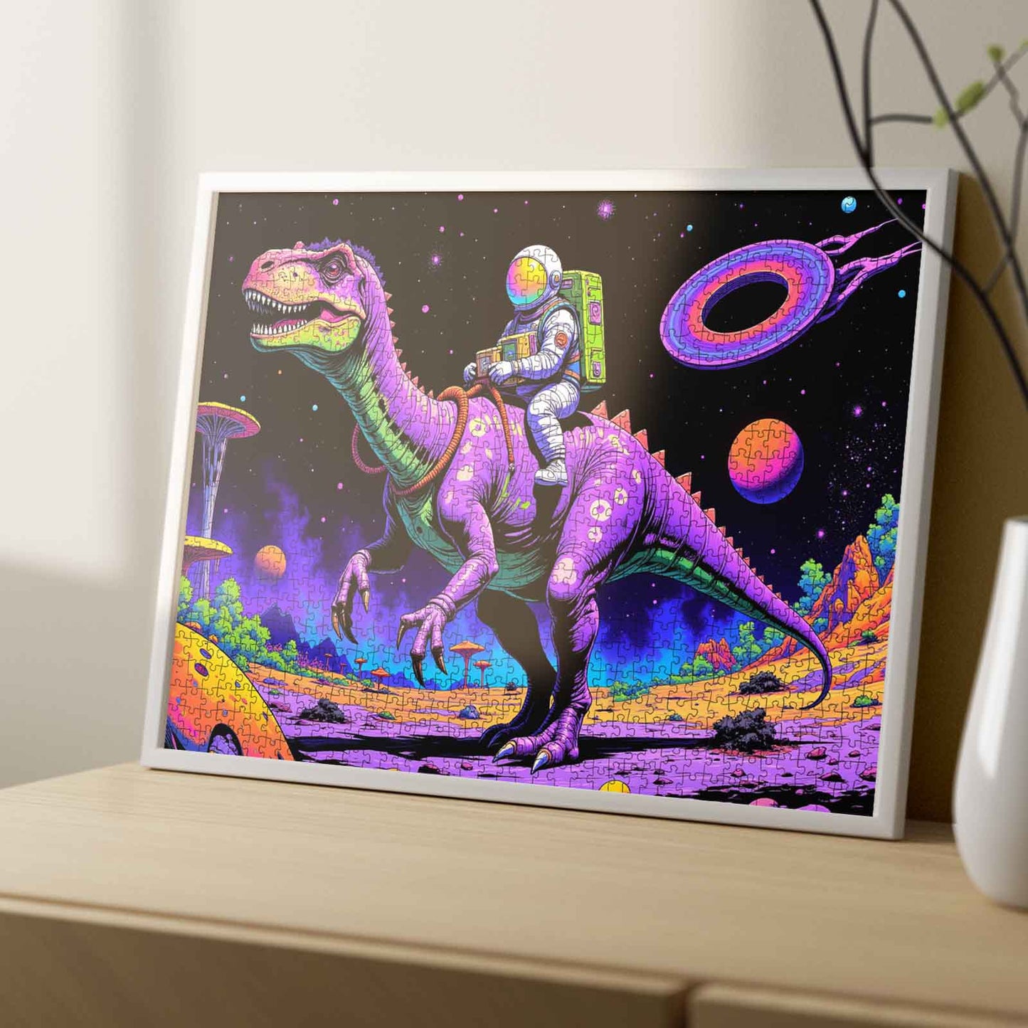 Astronaut rides Dinosaur Jigsaw Puzzle