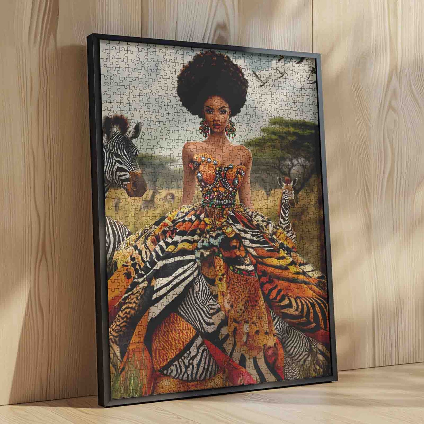 Regal African Beauty in Wild Pattern Gown Jigsaw Puzzle