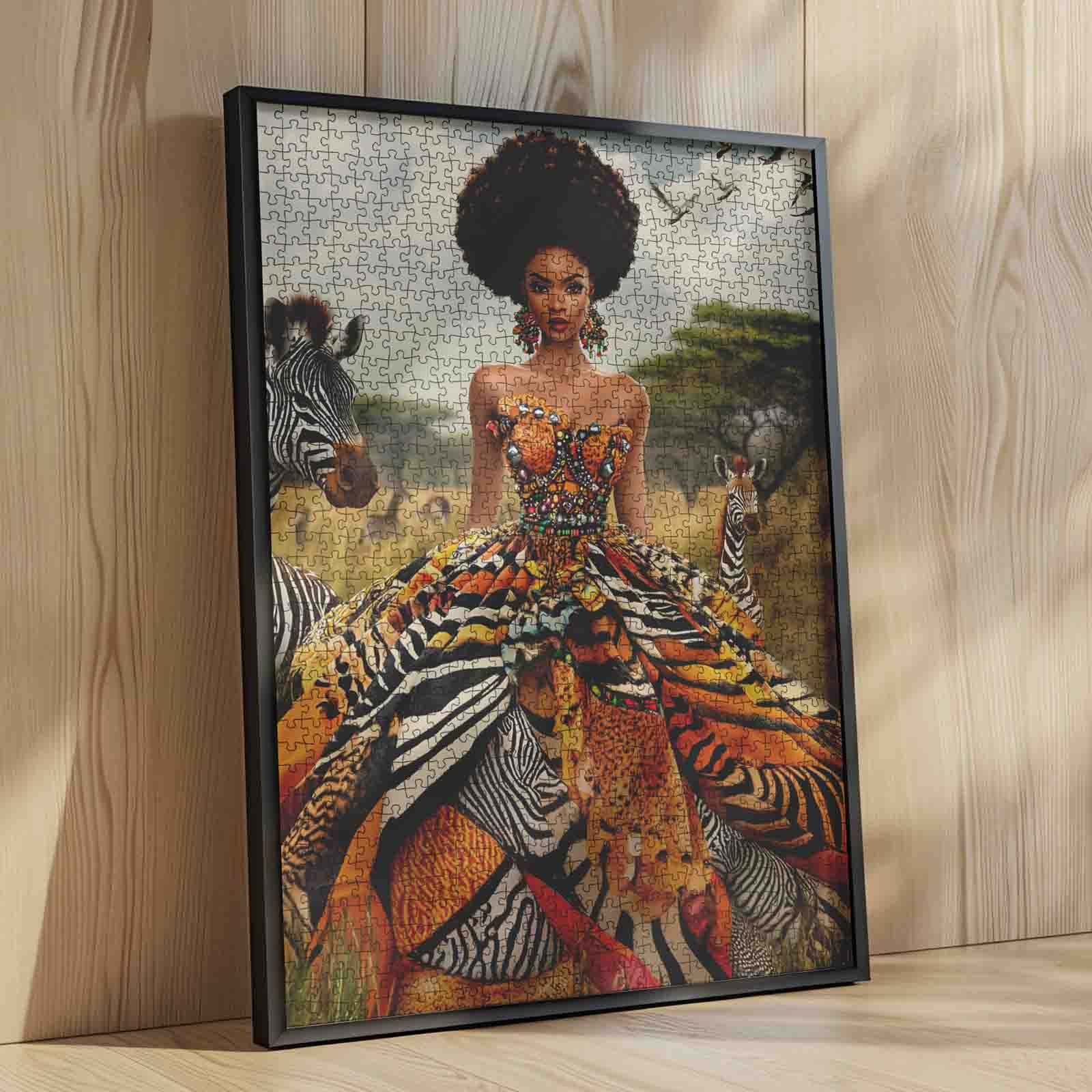Regal African Beauty in Wild Pattern Gown Jigsaw Puzzle