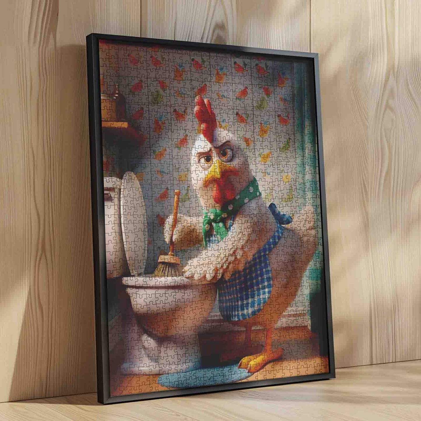 Grumpy Chicken Cleaning Bathroom Jigsaw Puzzle