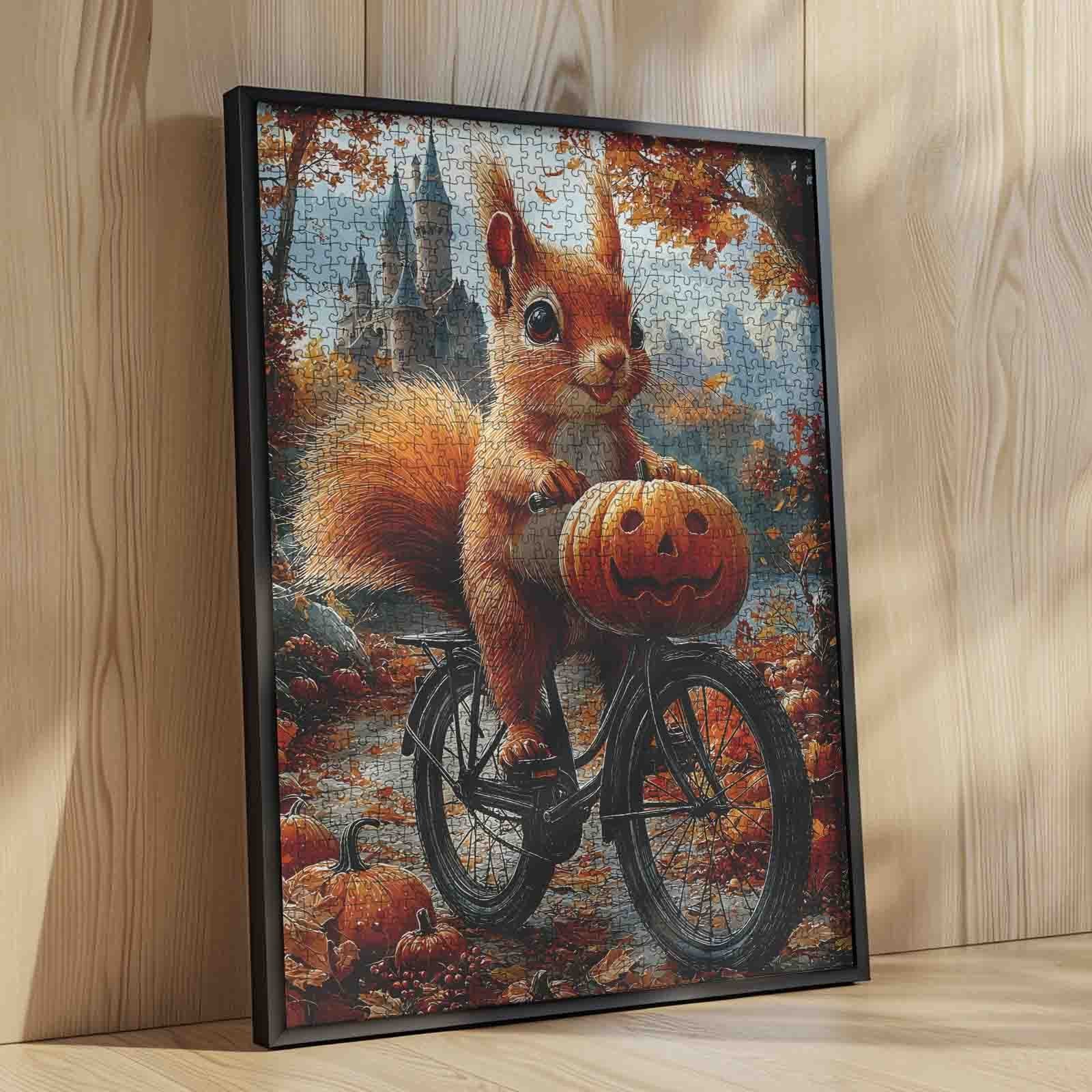 Autumn Forest Ride with Pumpkin Squirrel Jigsaw Puzzle