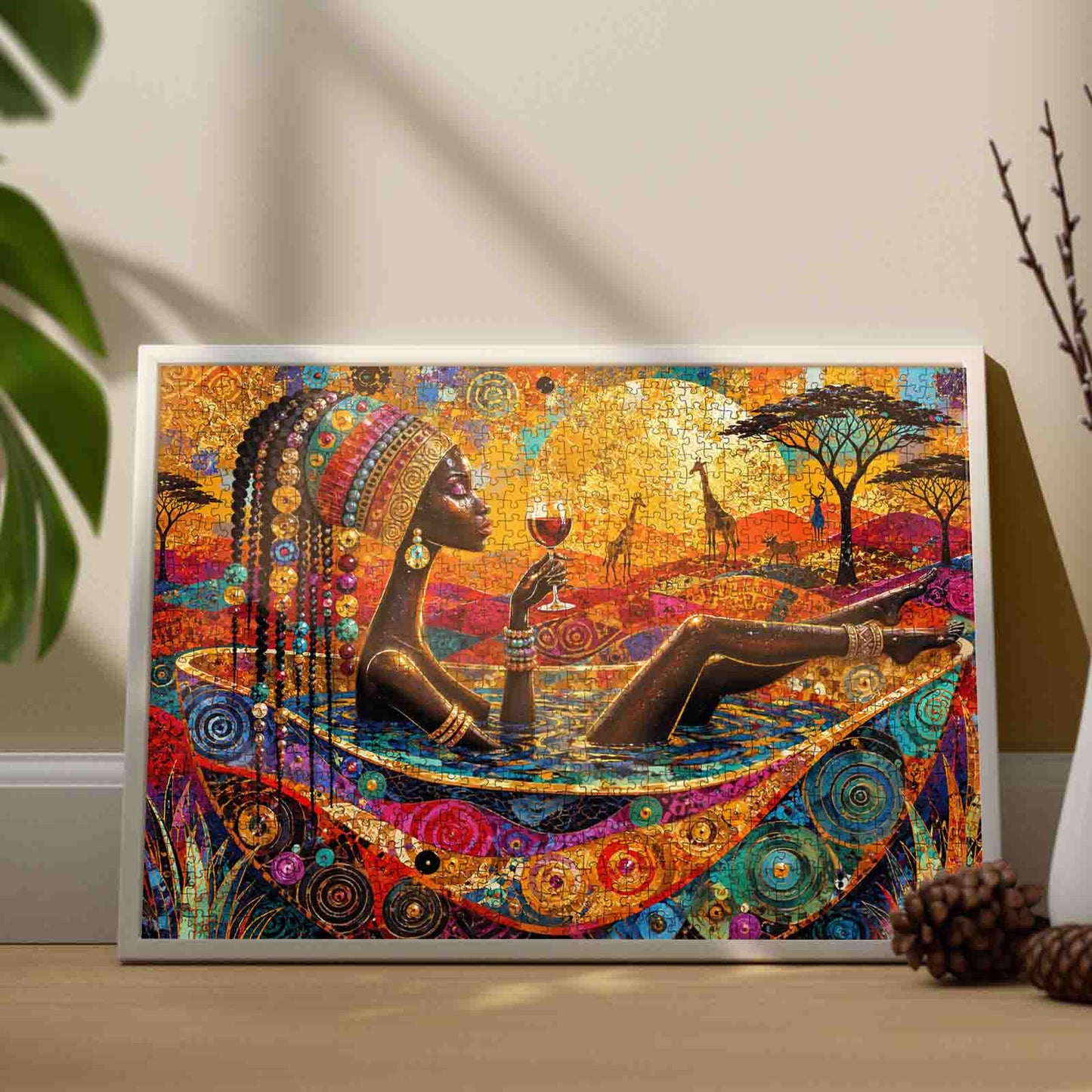 African Woman Safari Wine Jigsaw Puzzle