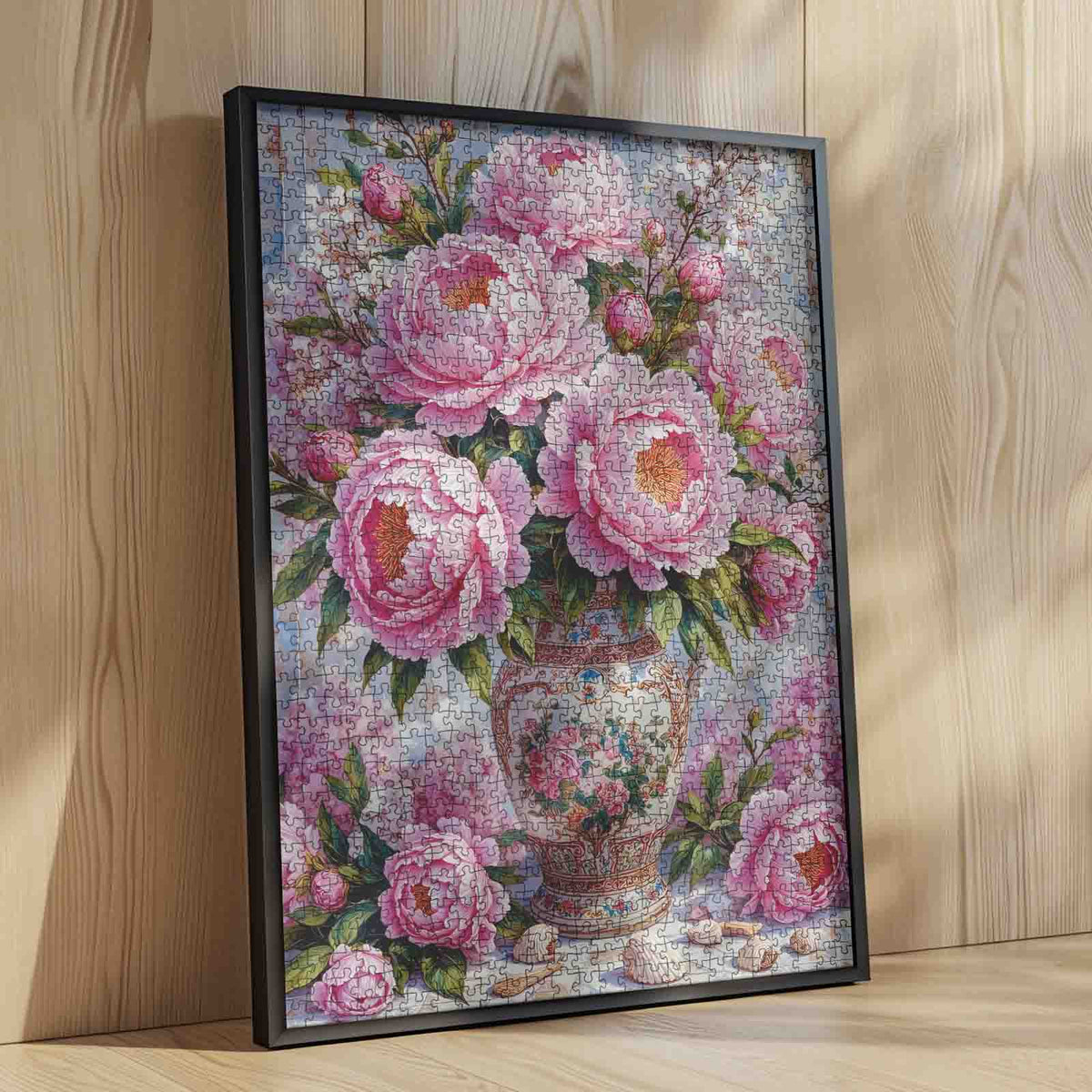 Vintage Pink Peony Vase Floral Art Jigsaw Puzzle