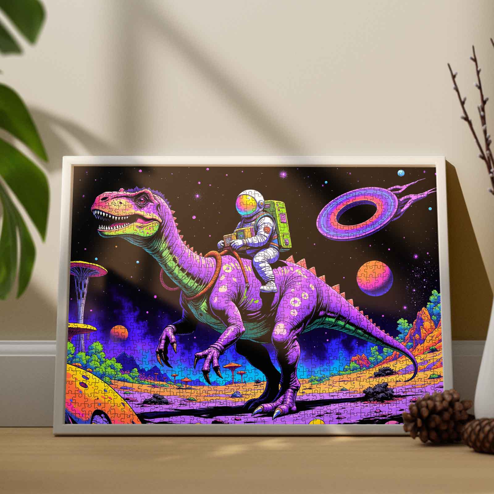 Astronaut rides Dinosaur Jigsaw Puzzle